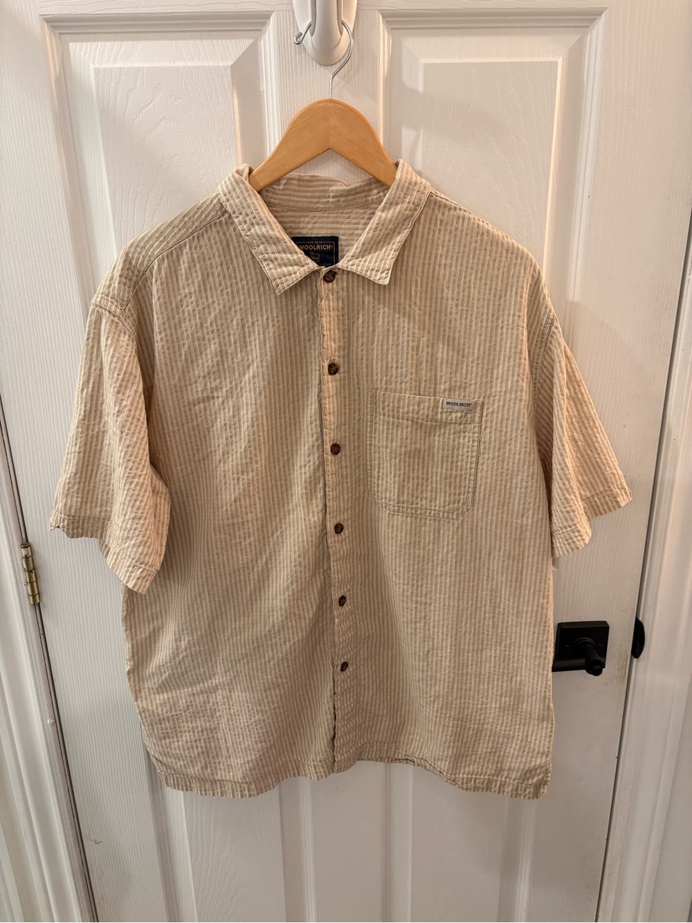 Woolrich Men's Short-Sleeve Beige Button-Down Shirt